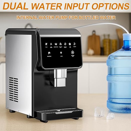 Countertop Nugget Ice Maker with Water Dispenser – 60 lbs/Day, 5 lbs Bin, Soft Chewable Ice Machine, Self-Cleaning Stainless Steel Ice Maker for Home, Kitchen, Bar, Office