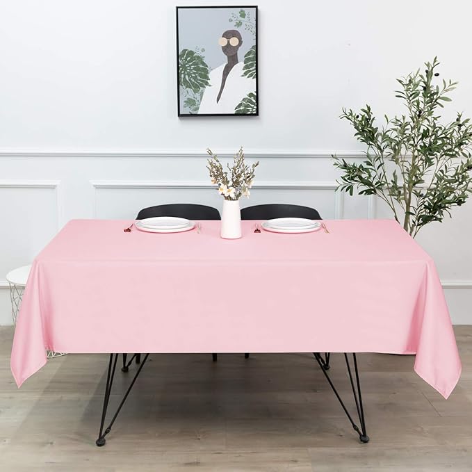 sancua Rectangle Tablecloth - 70 x 120 Inch - Stain and Wrinkle Resistant Washable Polyester Table Cloth, Decorative Fabric Table Cover for Dining Tables, Buffet Parties and Camping, Pink