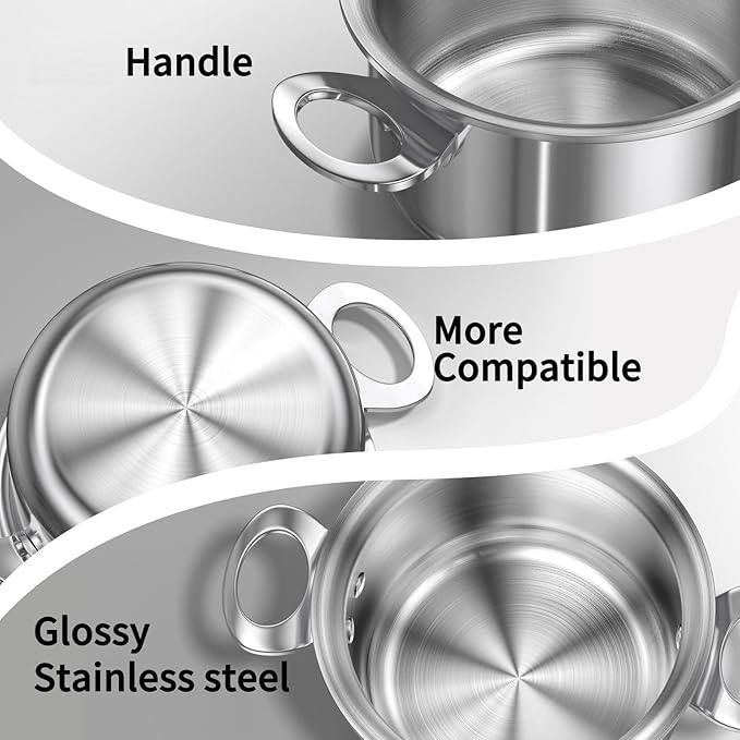 Macevia Mini Sauce Pan with Lid,Stainless Steel Butter Warmer Small Pot, For All Stoves Multipurpose Use for Home Kitchen or Restaurant (13.5oz/400ml) - Silver