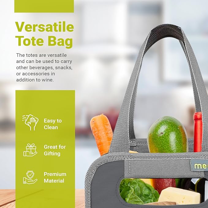 meori Foldable 6 Bottle Wine Tote Liquor Spirits Tastings Grocery Shopping Glass Dividers Travel Hostess Gift, granite grey (A100764)