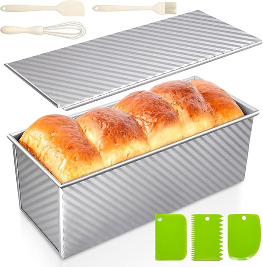 2.2lb Pullman Loaf Pan with Lid, Nonstick Carbon Steel Square Bread Pan for Baking Shokupan, Sandwich, Pain de Mie & Sourdough – Includes 6 Bonus Tools