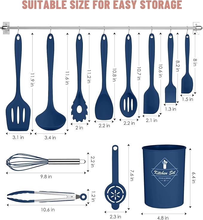 Kitchen Utensils Set-12 Pieces Silicone Cooking Utensils Set (Dishwasher Safe) 392°F Heat Resistant Spatula Set,Kitchen Utensil Set for Nonstick Cookware,Best Kitchen Tools with Holder