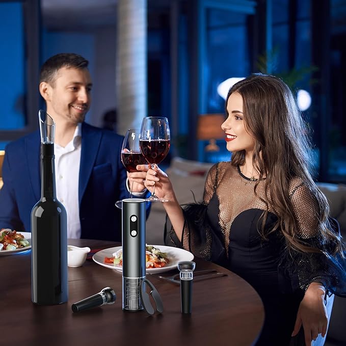 Rechargeable Electric Wine Opener Gift Set: Wine Opener, Aerator, Vacuum Stoppers & Foil Cutter - Wine Lovers Gifts for Women Men, Mom