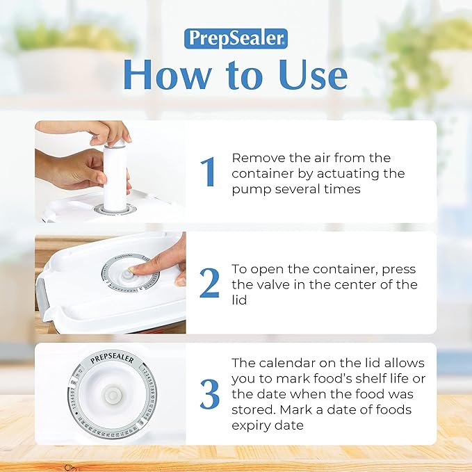 PrepSealer Food Saving Airtight BPA-free Tritan Vacuum Container (2L Rectangle + Pump + Tray) - Marinating, Fruit Keeper