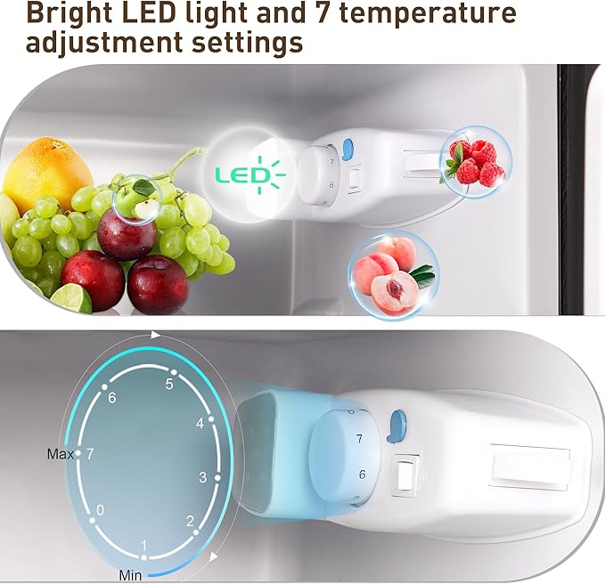 Mini Fridge with Freezer, 3.2 Cu. Ft. Double-Door Small Refrigerator with Adjustable 7-Level Thermostat & Separate Freezer, Dorm Fridge Compact for Kichen, RV, Office, Apartment, Silver