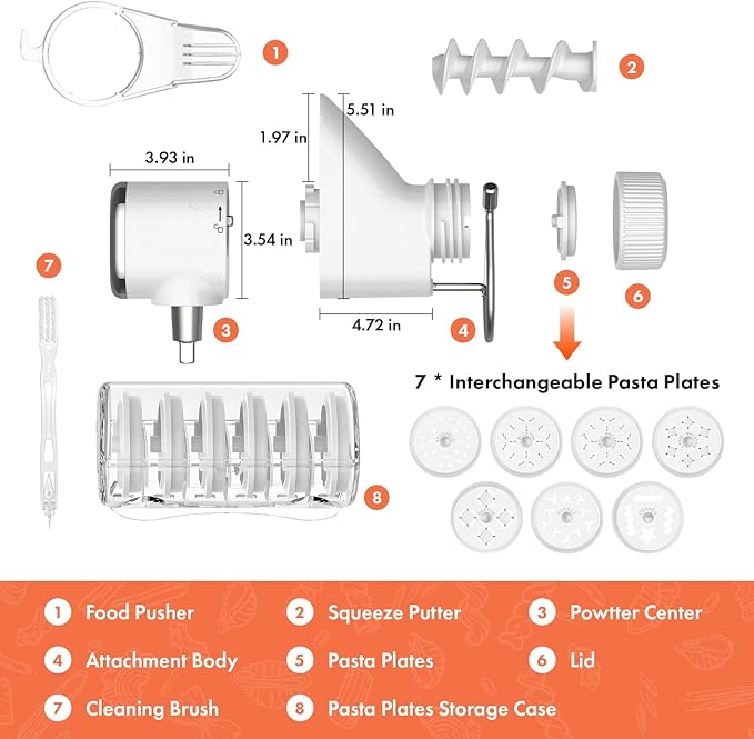 Cofun Gourmet Pasta Press Attachment for KitchenAid Stand Mixer, Pasta Maker with 7 Interchangeable Plates to Make 7 Pasta Shapes, Easy to Use & Easy Clean Pasta Attachment for KitchenAid Stand Mixer