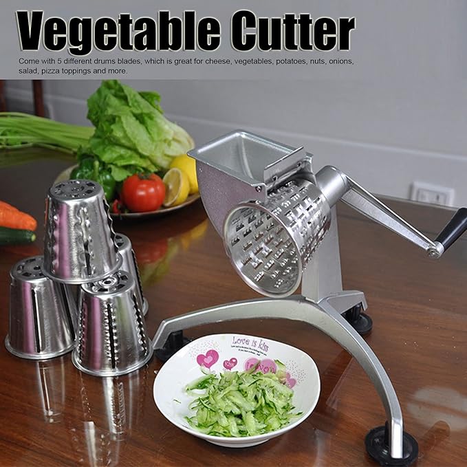 Vegetable Cutter Grater, Roller Type Cheese Chopper, Hand Crank Kitchen Grater, Multi Functional Kitchen Mandoline for Potato, Onion, Cucumber