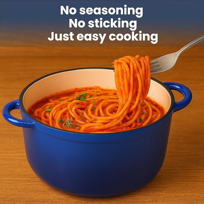 QuliMetal Enameled Cast Iron Cookware Set, 5 Pcs Pots and Pans with Lid, Skillet, Frying Pan, Saucepan & Dutch Oven for All Stovetops, PFA Free - Ideal for Sourdough Bread Baking