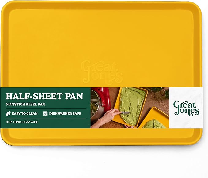 Great Jones Holy Sheet Pan (Mustard) | Nonstick, Half-Sheet Pan | Aluminized Steel, 18.5" x 13.5" | For Baking, Roasting, & Broiling | Premium Bakeware with Even Heat Distribution | Dishwasher-Safe