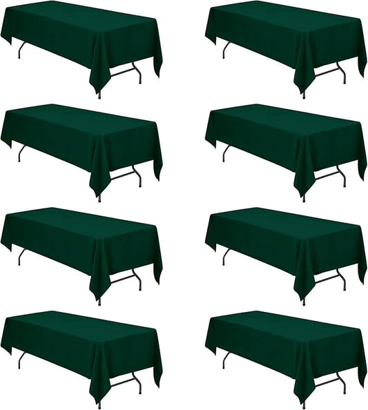 BRILLMAX 8 Pack Hunter Green Tablecloths for 8 Foot Rectangle Tables 60 x 126 Inch - 8ft Rectangular Bulk Linen Polyester Fabric Washable Cloth Cover for Wedding Reception Banquet Birthday Party