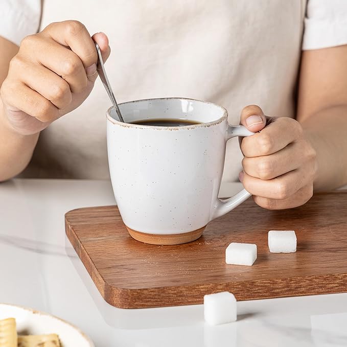 AmorArc 12oz Ceramic Coffee Mugs set of 4, Stylish Coffee Mugs with Rustic Terracotta Underside for Latte/Cappuccino/Milk/Cocoa, Dishwasher&Microwave Safe, White