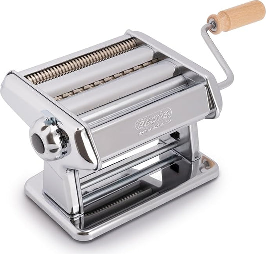Imperia Titania Pasta Maker- Machine is 100% Made in Italy- Heavy Duty Steel Construction, Manual Roller with Wooden Handle- Cutter for Lasanga, Fettucine & More- Make Fresh Homemade Italian Noodles