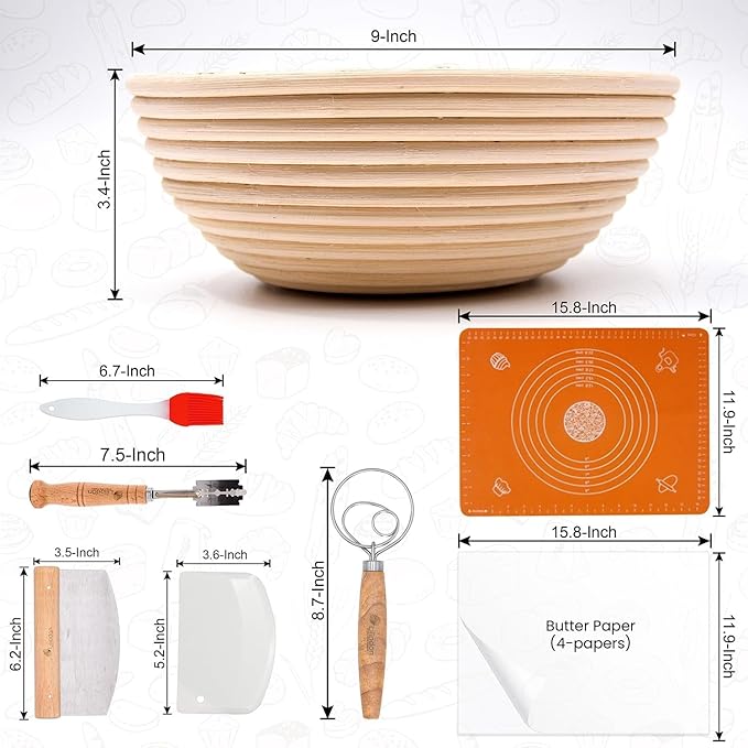 Sourdough Starter Kit - Bread Proofing Basket Set - Baking Accessories - Gift Set