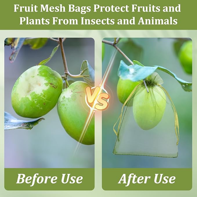 100Pcs Fruit Protection Bags, 4×6inch Fruit Netting Bags for Fruit Trees, Green Fruit Netting Cover Drawstring Mesh Bags Pest Barrier for Strawberry Blueberry Small Fruit