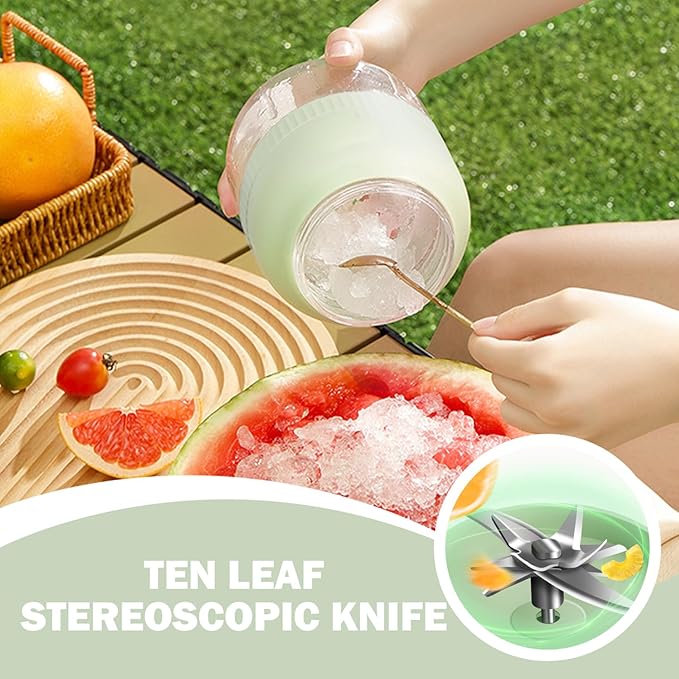 Portable Blender, 500ml Rechargeable Portable Juicer with Dual Lids & Straw Leakproof 10-Blade Electric Blender for Juicing, Complementary Food, Grinding, Ice