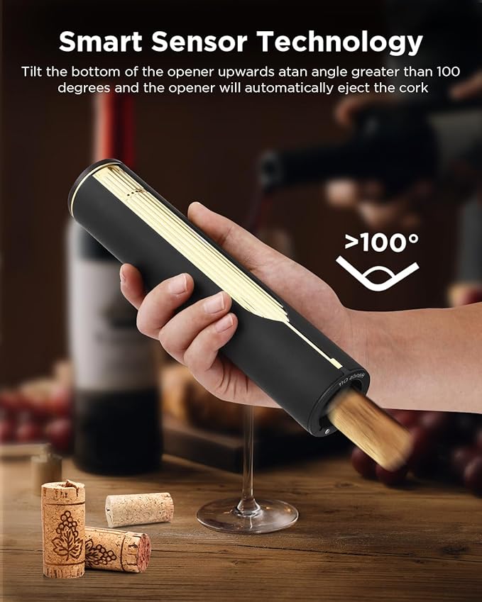Rechargeable Electric Wine Opener with Charging Base & Foil Cutter, Automatic Corkscrew for 60 Bottles, Luxury Christmas Gift for Wine Lovers Women Men - Gold & Black