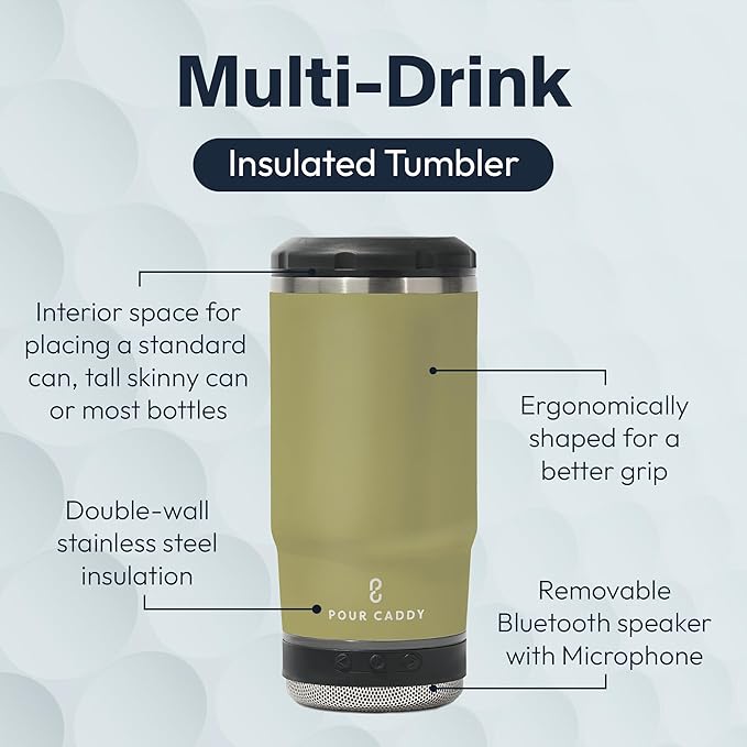 Chill & Brew, Insulated Can & Bottle Holder, Bluetooth Cup with Speaker, Fits 12 oz Cans, Skinny Cans, Most Bottles & Cold Drinks, Sandstone