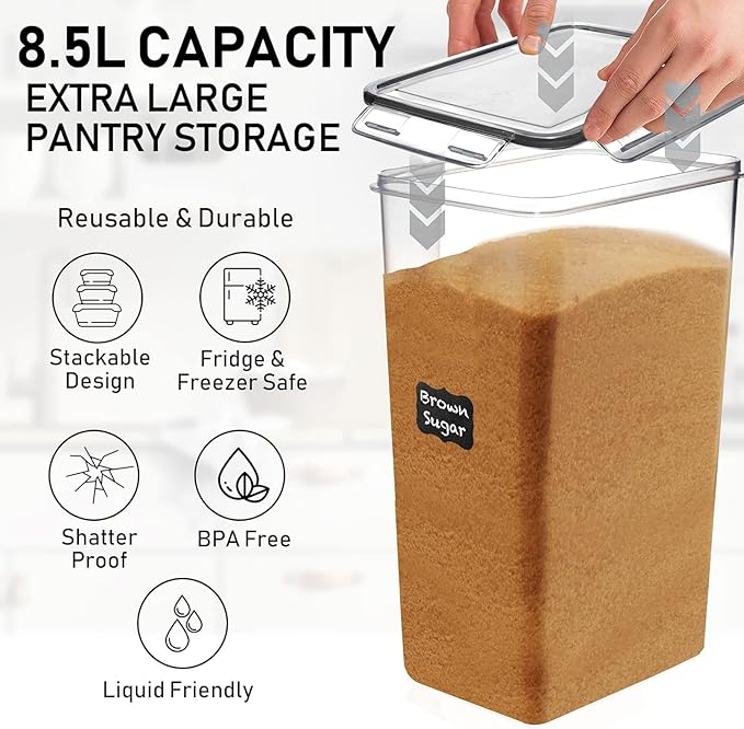 WHITE FEATHER SUPPLIES 2 PC [8.5L / 287 Oz] Extra Large Airtight Food Storage Containers with Lids - BPA Free Kitchen and Pantry Organization Containers for Baking Supplies, Cereal, Flour, Sugar, Rice