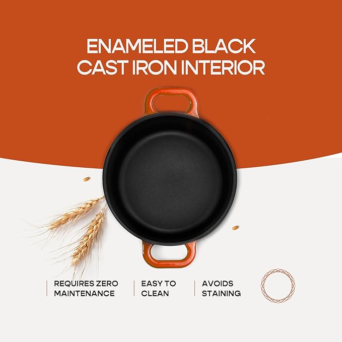 Enameled Cast Iron Dutch Oven for Sourdough Bread Baking | 6 Quart Pot with Lid | 10 Inch Ceramic Enamel Thick Coated Cookware Set with Non Stick Silicone Baking Mat for Cooking | 6 Qt |