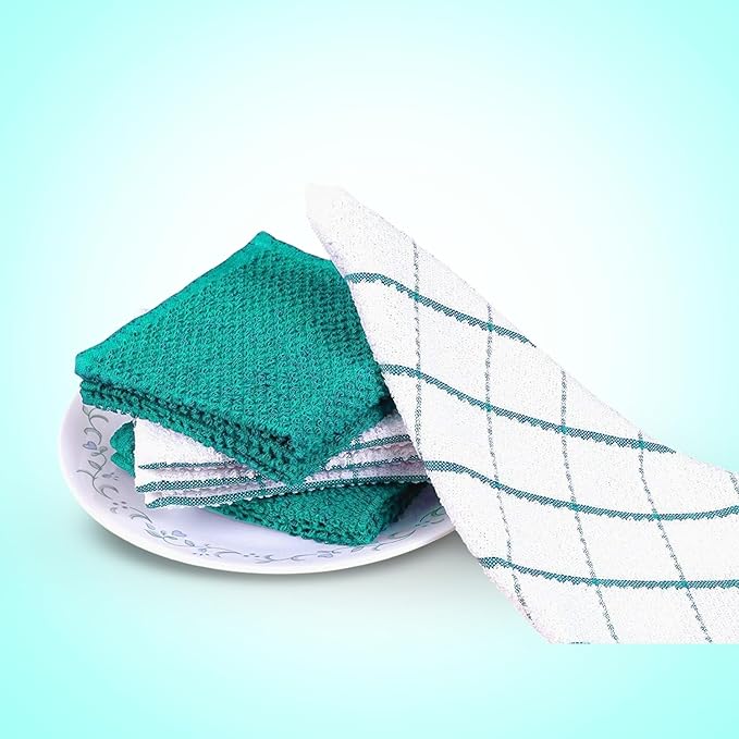 AMOUR INFINI Cotton Kitchen Dish Cloths Set of 8 – Highly Absorbent, Super Soft Premium Terry Cleaning Cloth (12"x12" Inch) Premium Dishcloths for Washing Dishes (Turquoise)
