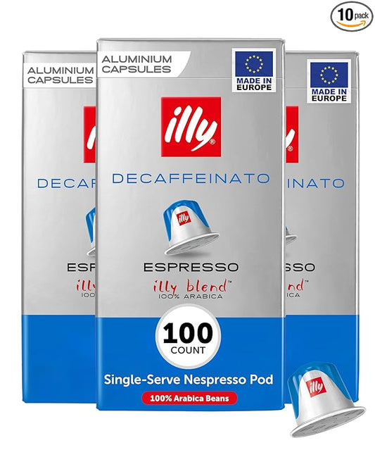 illy Aluminum Espresso Capsules - Compatible with Nespresso Machines - Decaf Coffee - Mild & Balanced - Notes of Caramel and Chocolate - Single Serve Capsules - 10 Count (Pack of 10)
