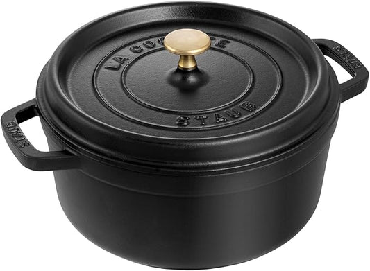 STAUB Cast Iron Dutch Oven 4-qt Round Cocotte, Made in France, Serves 3-4, Matte Black