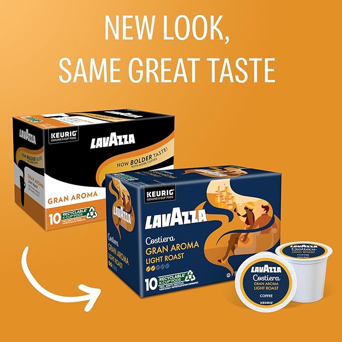 Lavazza Costiera Gran Aroma, Single-Serve Keurig K-Cup Pods, Light Roast Coffee, 60-Count Box (6 Packs of 10)