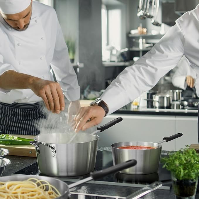 GRIDMANN 7-Quart Tapered Aluminum Sauce Pan with Silicone Handle, NSF Listed Heavy Duty Professional Cookware