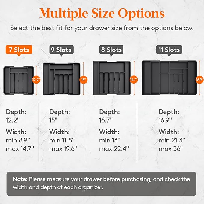 Lifewit Silverware Drawer Organizer, Expandable BPA Free Utensil Tray for Kitchen, Adjustable Flatware and Cutlery Holder for Spoons Forks Knives, Plastic Kitchen Organizers and Storage, Black