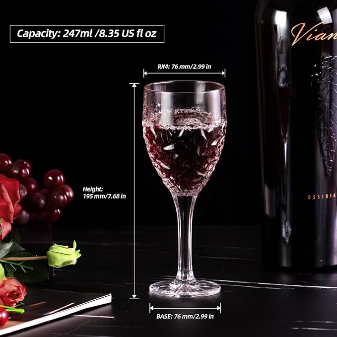 KAMMAK Wine Glasses Set of 2, 8.3 oz Hand Blown Crystal Bordeaux Wine Glasses, Thin Rim & Long Stem, Perfect for Red & White, Daily Use, Wedding Anniversary or Birthday Gift with Gift Box, Nicole