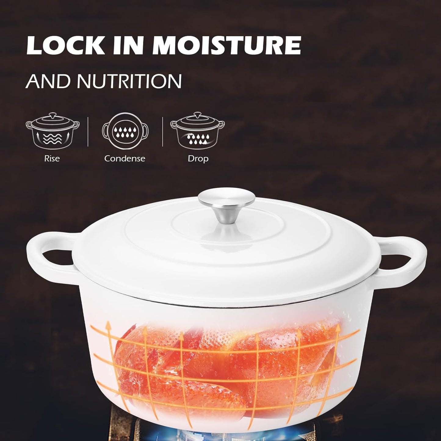 6 Quart Dutch Oven with Lid, Leonyo 6QT Enameled Cast Iron Dutch Oven for Sourdough Bread Baking, Heavy Duty Cookware for Braising, Stews, Roasting, White