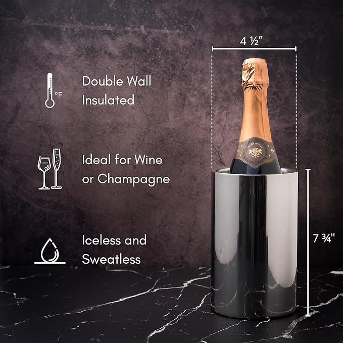 Wine Chiller - Elegant Champagne Bucket, Insulated Bottle Cooler Bucket to Keep Wine and Champagne Chilled without Ice, Fits Any Single Bottle 750 ml