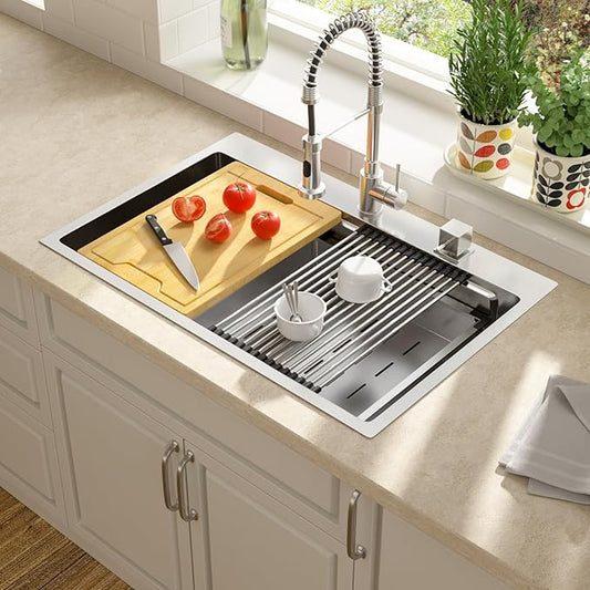 33 Drop In Kitchen Sink - Lordear 33x22 Inch Topmount Single Bowl Kitchen Sink 16 Gauge Stainless Steel Workstation Sinks with Double Ledges