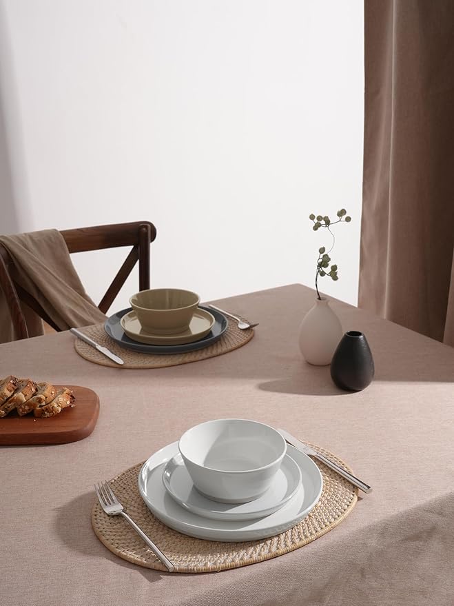 Famiware Saturn Speckled Dinnerware Sets for 6 (18 Pieces), Stoneware Plates and Bowls Dish Set - Chip and Scratch Resistant, Microwave and Dishwasher Safe, White