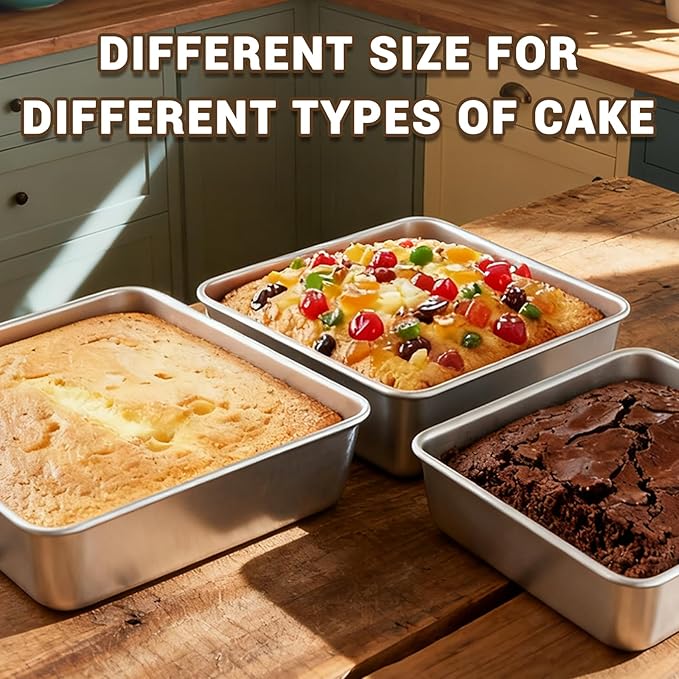 6,8,9 Inch Square Cake Pan Set of 3 - Non-Toxic Stainless Steel Brownie Pan, Heavy Duty & Dishwasher Safe, One Piece Design, Ideal Square Baking Pan for All Cakes & Multiple Purpose