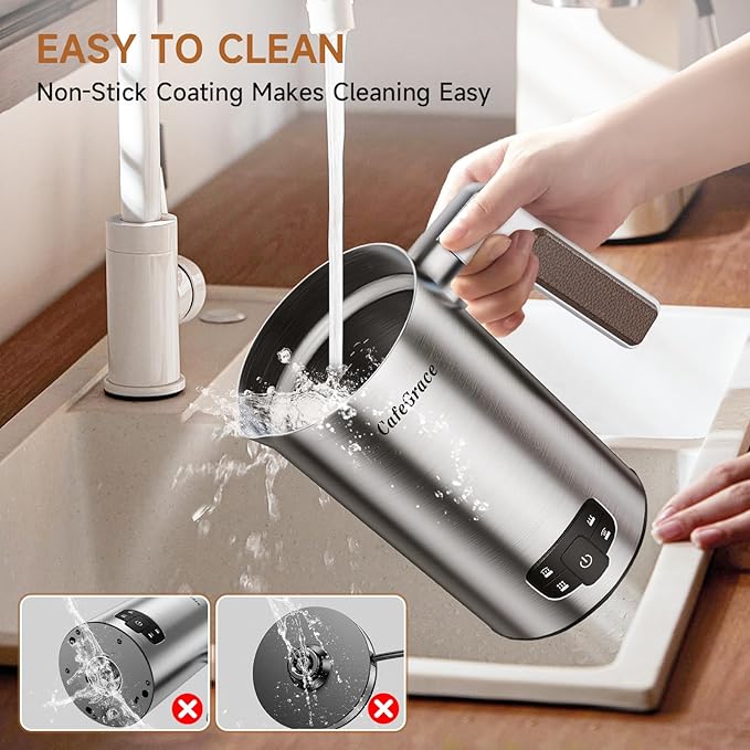 Milk Frother for Coffee, 4-in-1 Milk Frother and Steamer, Warm and Cold Foam Frother for Latte Cappuccinos Café Au Lait Hot Chocolate Matcha, Non-stick Coating Interior