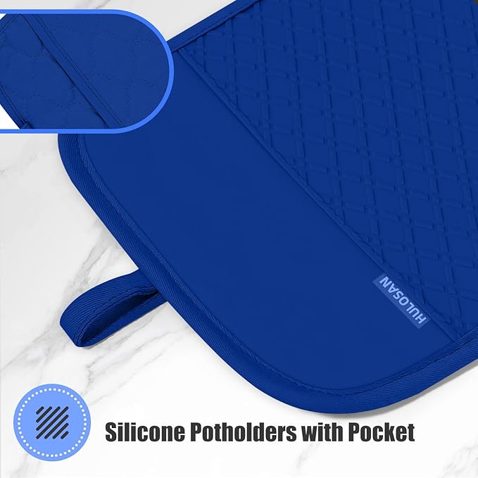 Oven Mitt and Pot Holders Sets, Quilted Cotton Terry Cloth,Non-Slip Pot Holder, Silicone Oven Mitt Heat Resistant, Oven Mittens 7.3"x14.2", Hot Pad 7"x10" & Dish Cloths 13"x25"