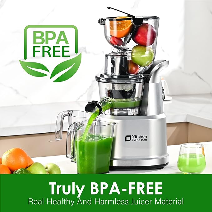 Cold Press Juicer Machines, Kitchen in the Box Slow Masticating Juicers Machine,3.26inch Large Wide Feed Chute Fit Whole Fruits & Vegetables,BPA Free,Easy to Clean (Bright Silver)