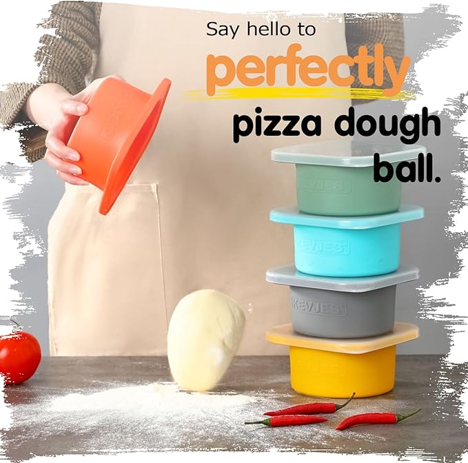 PLUS Large 1000ml Pizza Dough Proofing Boxes for DIY Artisan Pizza, Food Grade Silicone Stackable Containers with Lids. Freezer, Fridge, Dishwasher Safe (3Space Grey Plus)