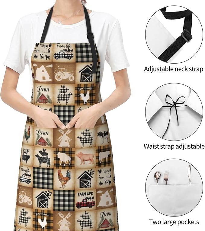 Funny Animal Apron with 2 Pockets Waterproof for Men Women Kitchen Garden Decor