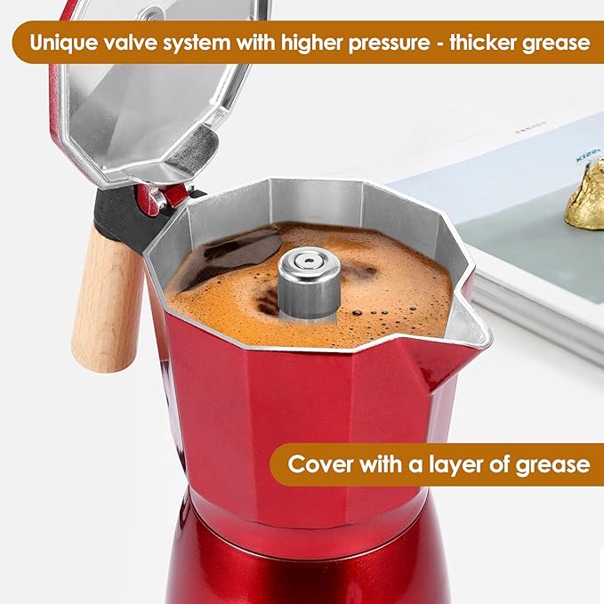 AOZBZ Moka Pot Electric Espresso Coffe Maker, 300ml 6 Cups Portable Coffee Pot with Overheat Protection and Detachable Base, Electric Espresso Maker, 450W, Red