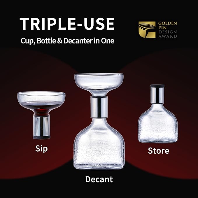 SOUL ONE Wine Decanter, Personal Portable Decanter(365ml), 100% Lead-free, Wine Gift, Wine Accessories, for Business Trip, Picnic,Sharing with Friends and Solitary Moment