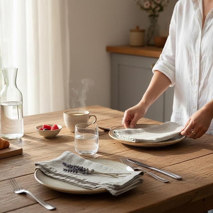 Hemstitched Linen Napkins – 20 Inch x 20 Inch – Stonewashed Pure Linen Cloth Dinner Napkins with Mitered Corners - 100% French Flax – Machine Washable - Set of 4 (Natural Oatmeal)