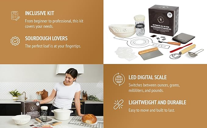 30 PCS-Sourdough Starter Kit with Kitchen Scale, 10-Inch Banneton Bread Proofing Basket, Sourdough Starter Jar, Bread Lame, Dough Whisk, Sourdough Kit with Bread Baking Supplies, and Bread Tools