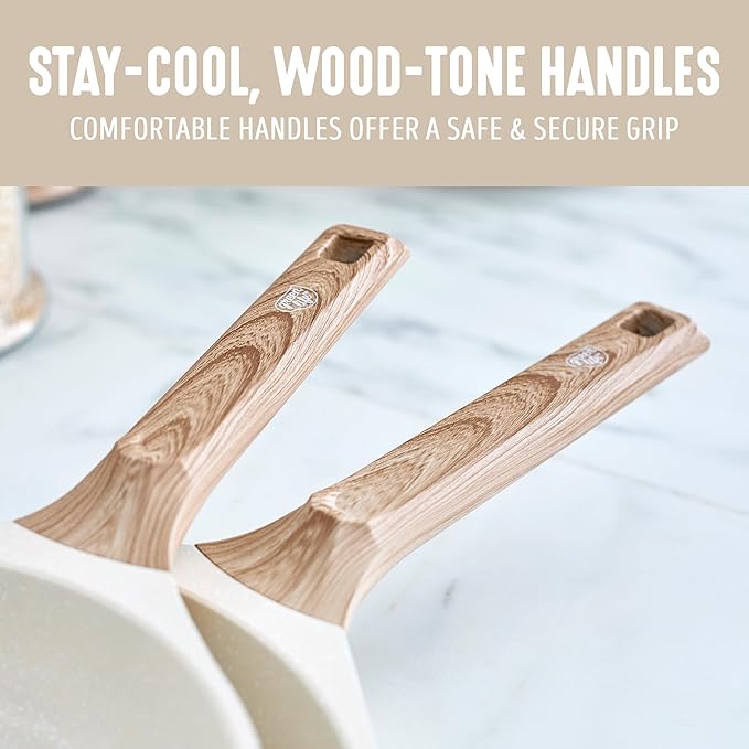 GreenLife 8 Piece Ceramic Nonstick Cookware Set, Induction Suitable Non Toxic PFAS-Free Pots & Pans, Dishwasher Safe, Cooking Set, Stock Pot, Saucepans & Frying Pans, Kitchen Cooking, Granite Cream