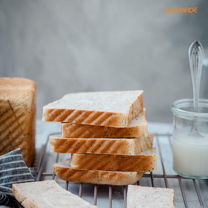 CHEFMADE Mini Pullman Loaf Pan with Lid, 0.55Lb Dough Capacity Non-Stick Rectangle Corrugated Toast Box for Oven Baking 3.9" x 3.9"x 3.9"(Champagne Gold)