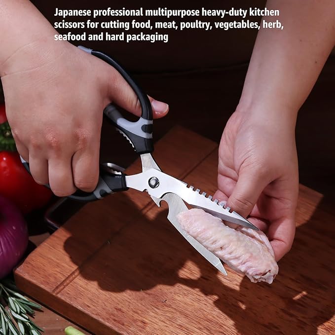 Kitchen Scissors, 9-Inch Heavy Duty Multipurpose Food Cutting Shears, Detachable Dishwasher Safe, Sharp Serrated Blade, Ergonomic Non-Slip Handle for Food, Meat, Herbs, Black