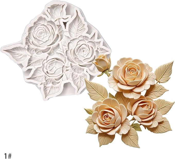 (Four-piece set) Rose and leaves, multiple floral designs, tulips, a string of fruits, DIY silicone molds, cake chocolate molds wedding cake decoration tools, soft candy cake molds