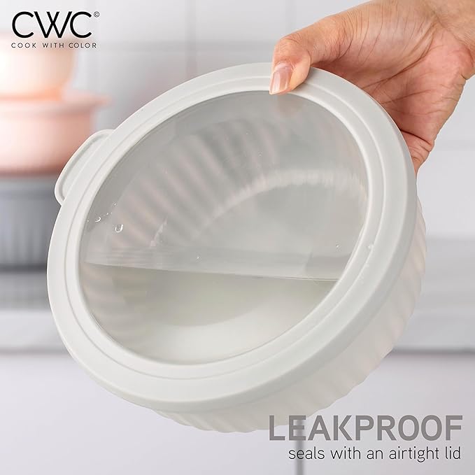 COOK WITH COLOR Prep Bowls with Lids- Wide and Deep Nesting Plastic Small Mixing Bowl Set with Lids, 8 Piece Set - Wide Bowls, Grey/Pink