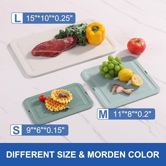 3-in-1 PP Plastic Cutting Board Set, Nesting Design for Space-Saving Storage, Pale Color‌ Boards (Large+Medium+Small) with Juice Groove, Dishwasher Safe